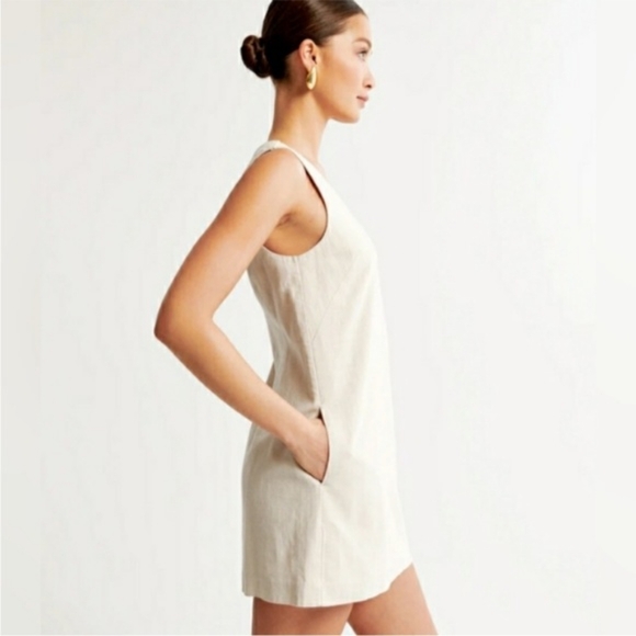 Abercrombie Linen Blend Wide Strap Mini Dress Size 14 Tall Bubble Gum Pink - Picture 7 of 8